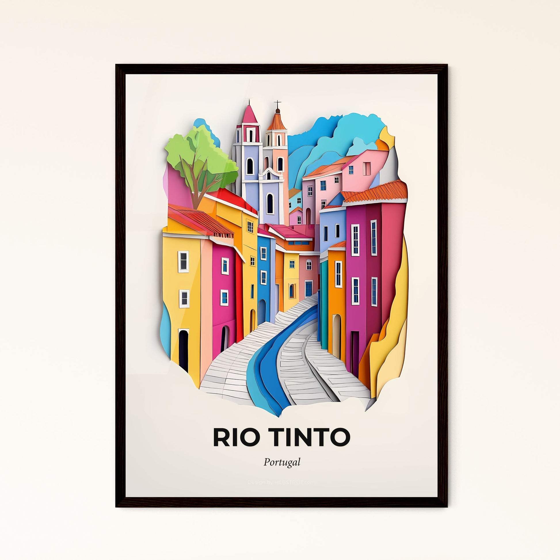 Vivid Rio Tinto, Portugal - a paper cut of a city with a train going down the tracks