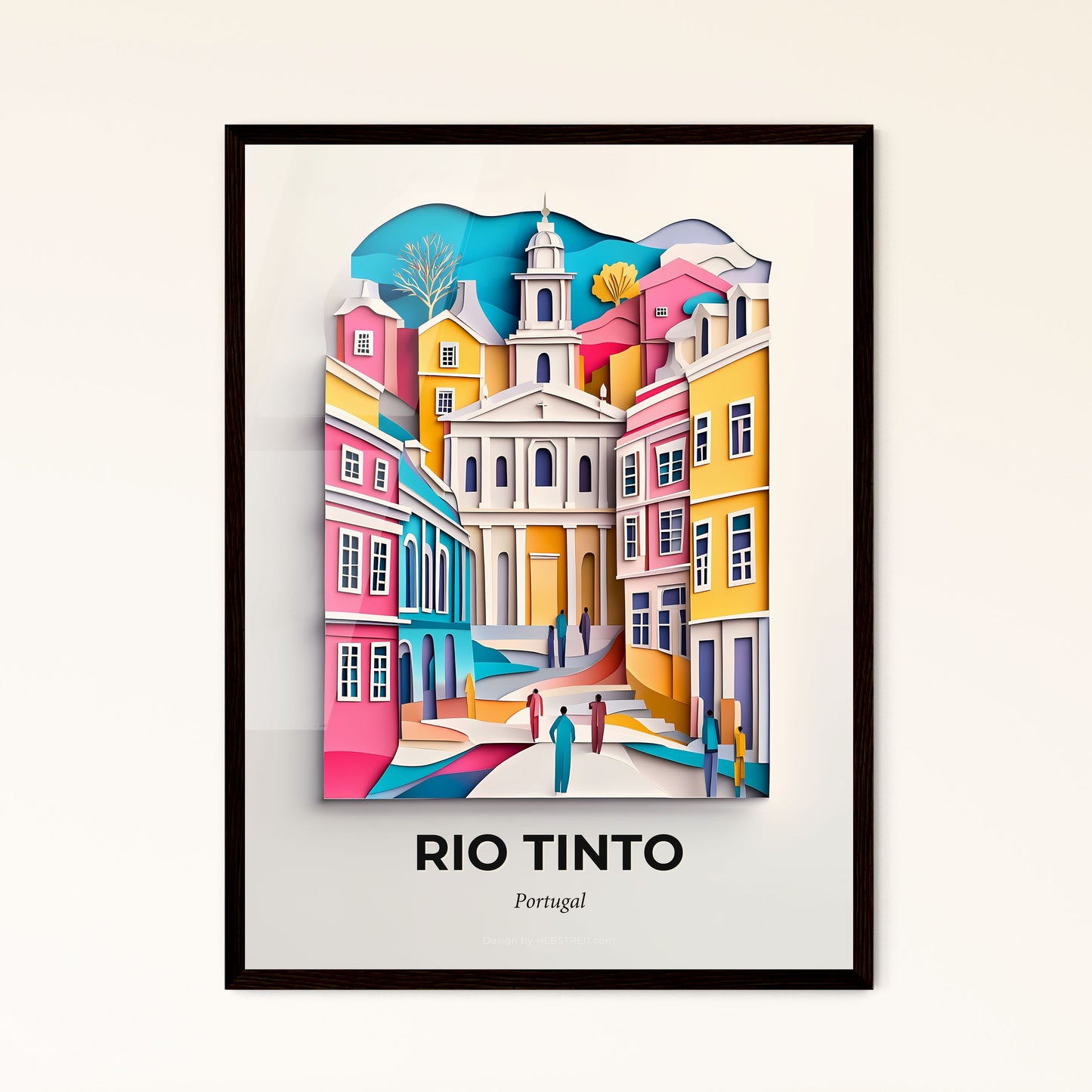 Vivid Rio Tinto, Portugal - a paper cut of a city with a church