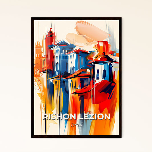 Vibrant Rishon Lezion, Israel - A Painting Of Buildings And Towers