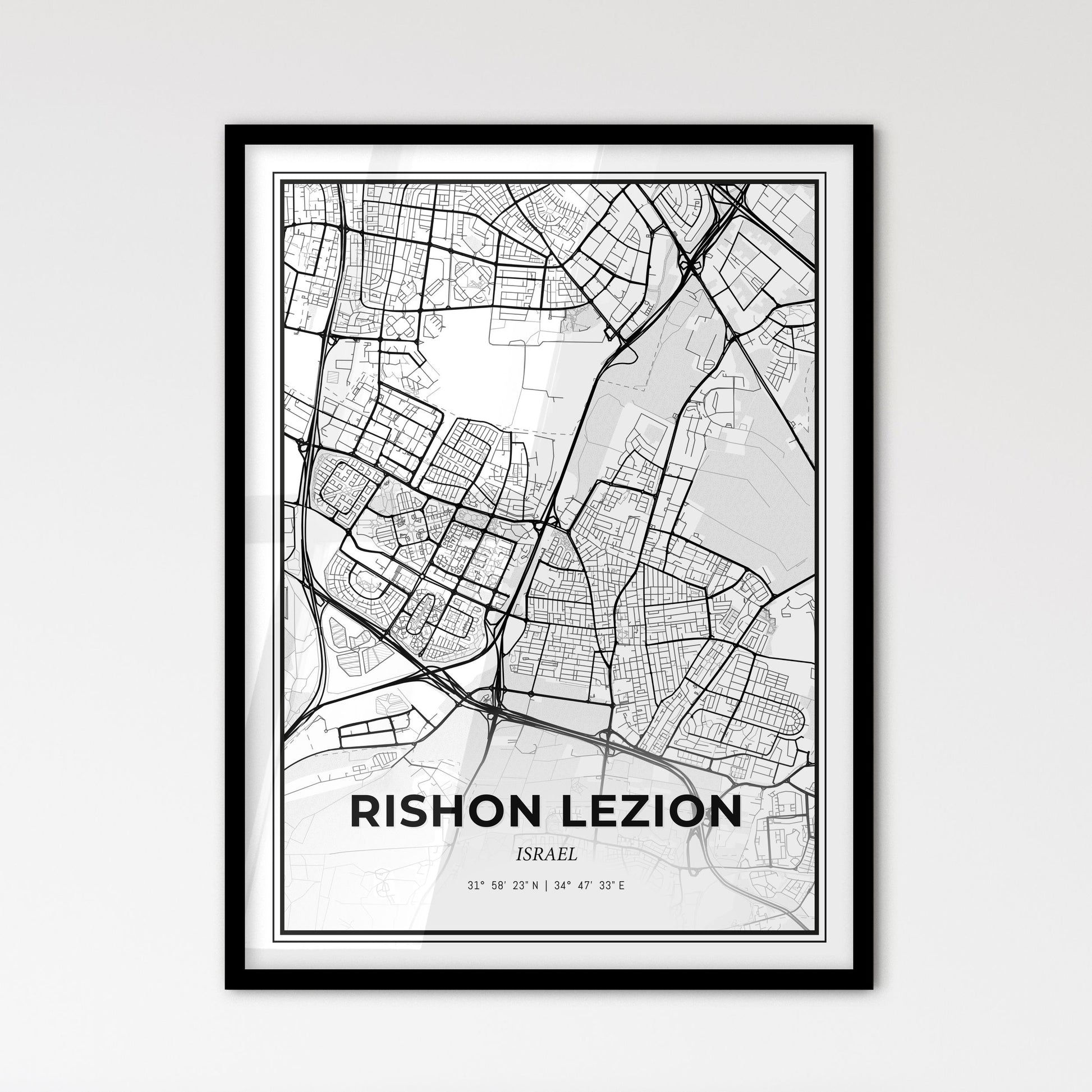 Rishon LeZion Israel - Scandinavian Style City Map for Modern Home Decor