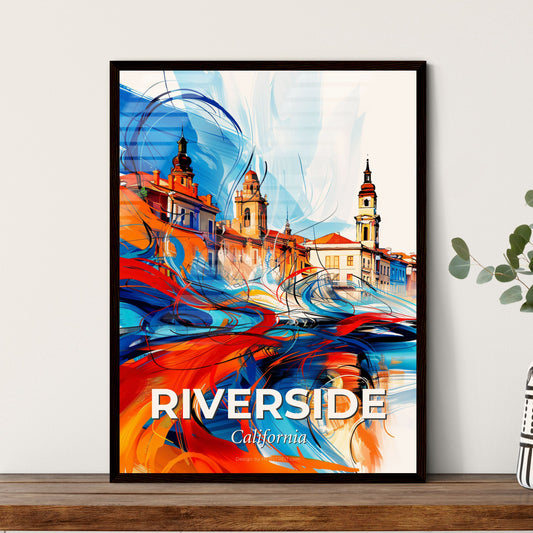 Vibrant Riverside, California - A Colorful Painting Of Buildings And A River