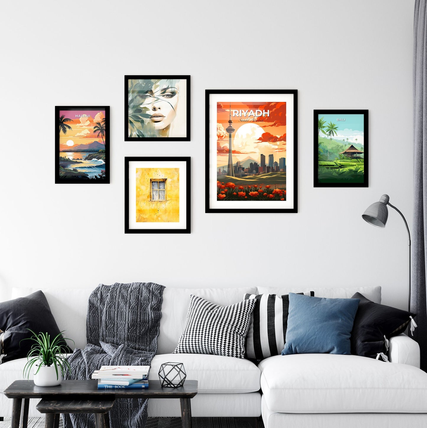 Vibrant City Skyline Painting with Tall Tower and Flowers Default Title