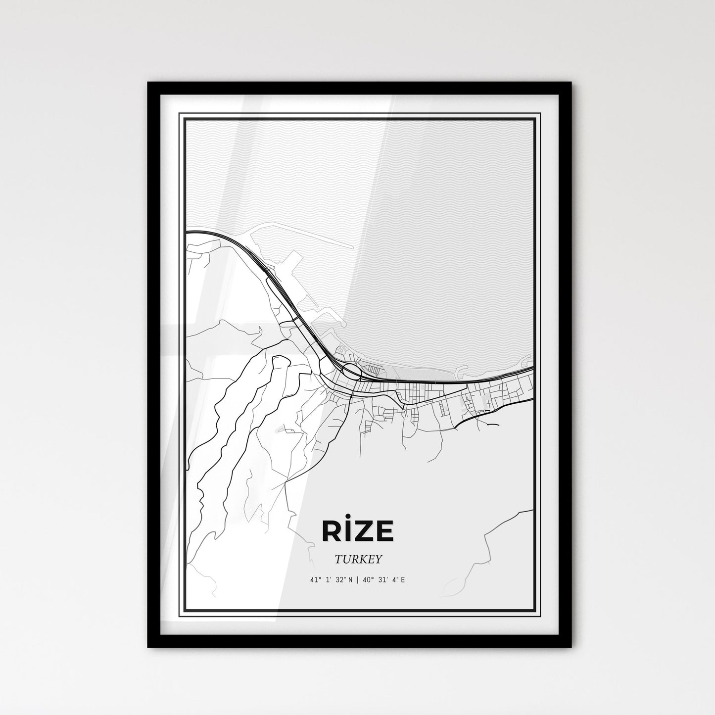 Rize Turkey - Scandinavian Style City Map for Modern Home Decor