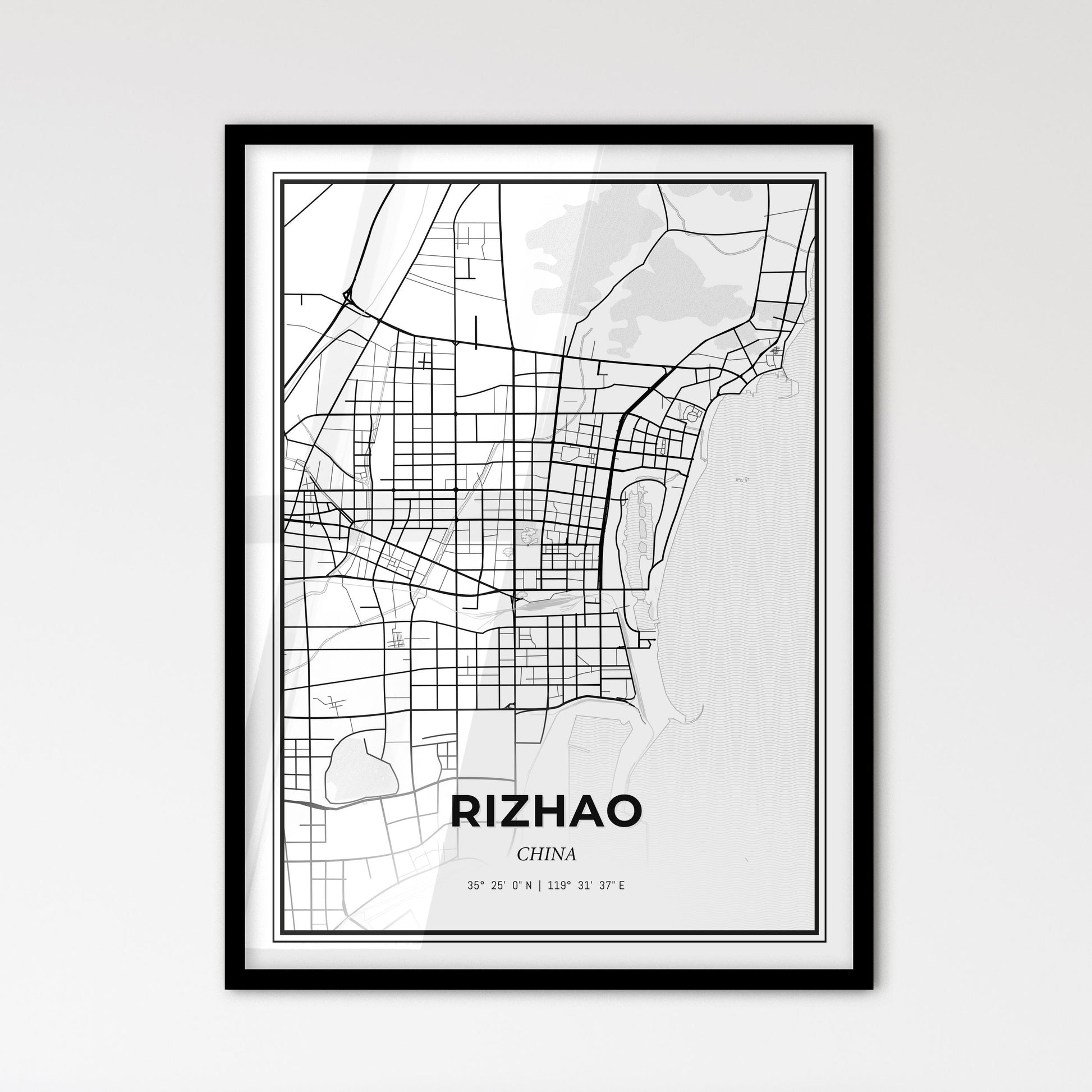 Rizhao China - Scandinavian Style City Map for Modern Home Decor