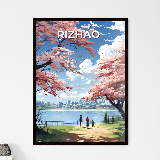 Artful Rizhao Cityscape: Pastel Promenade beneath Pink Blossoms with Urban Panorama Default Title