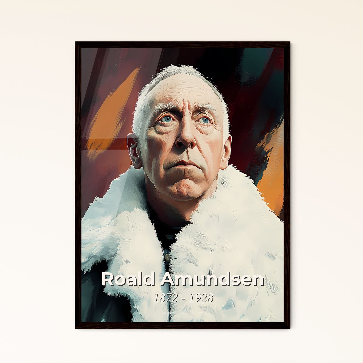 Portrait of Roald Amundsen, 1872 - 1928. Impressionistic painting of a man in a fur coat.