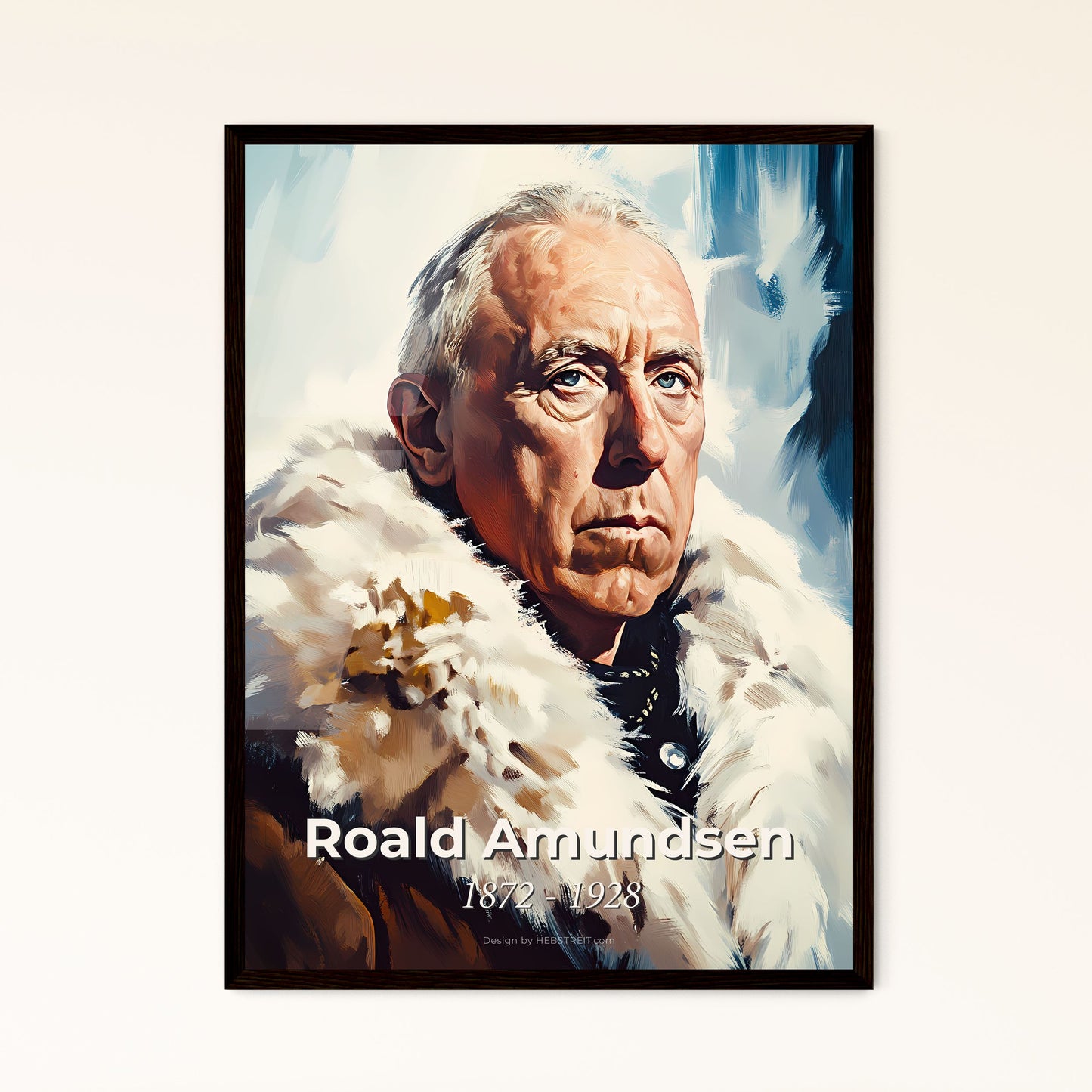 Portrait of Roald Amundsen, 1872 - 1928. Impressionistic painting of a man in a fur coat.