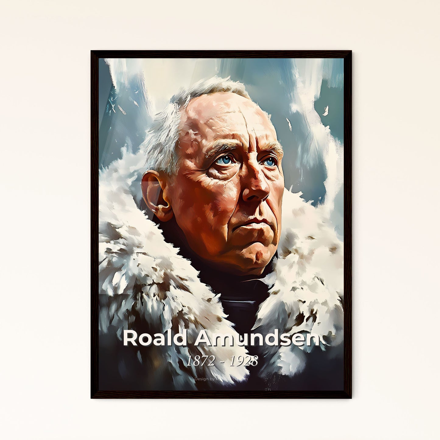 Portrait of Roald Amundsen, 1872 - 1928. Impressionistic painting of a man in a fur coat.