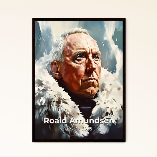 Portrait of Roald Amundsen, 1872 - 1928. Impressionistic painting of a man in a fur coat.