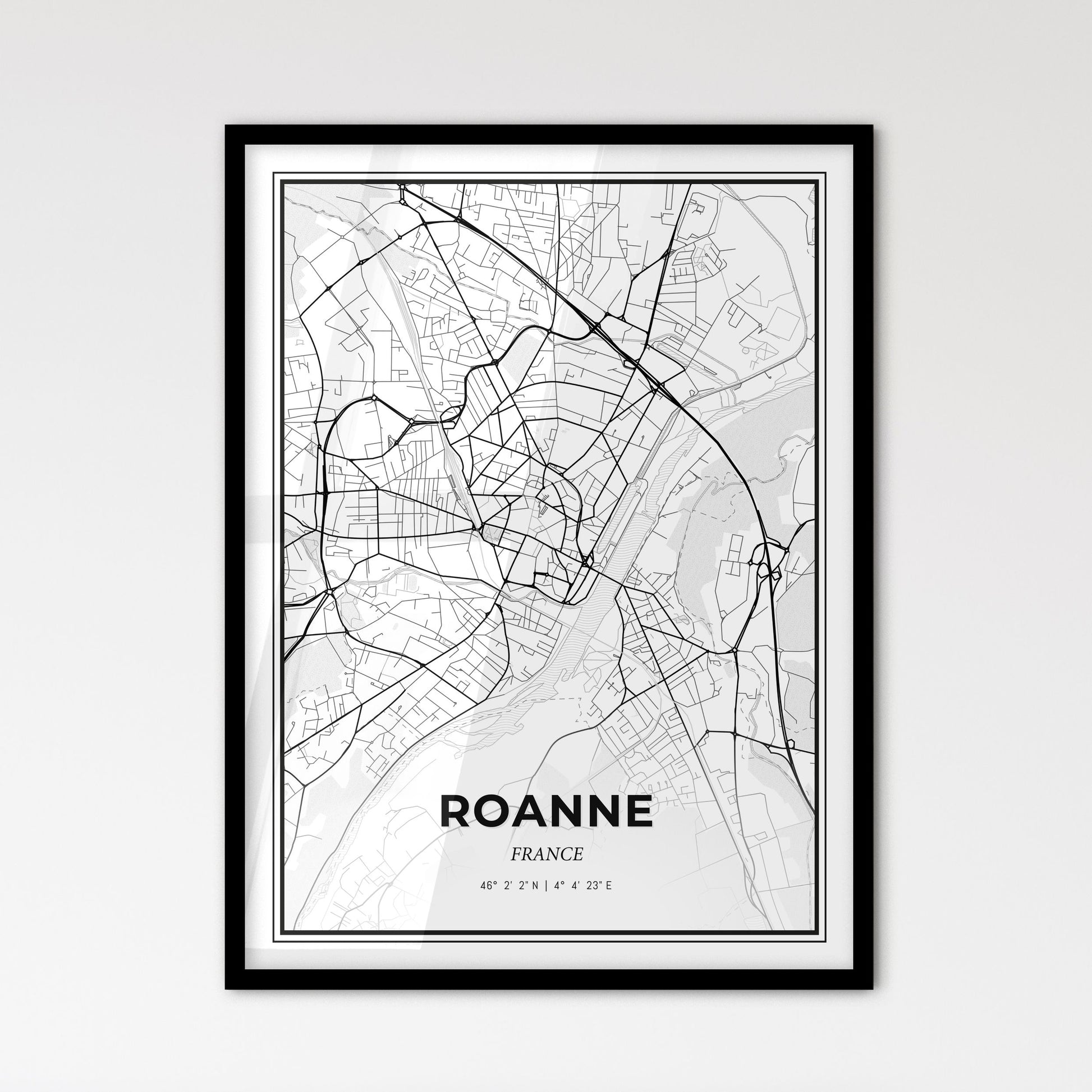 Roanne France - Scandinavian Style City Map for Modern Home Decor