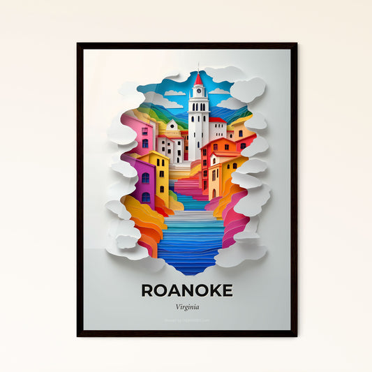 Vivid Roanoke, Virginia - a paper cut of a city with a clock tower