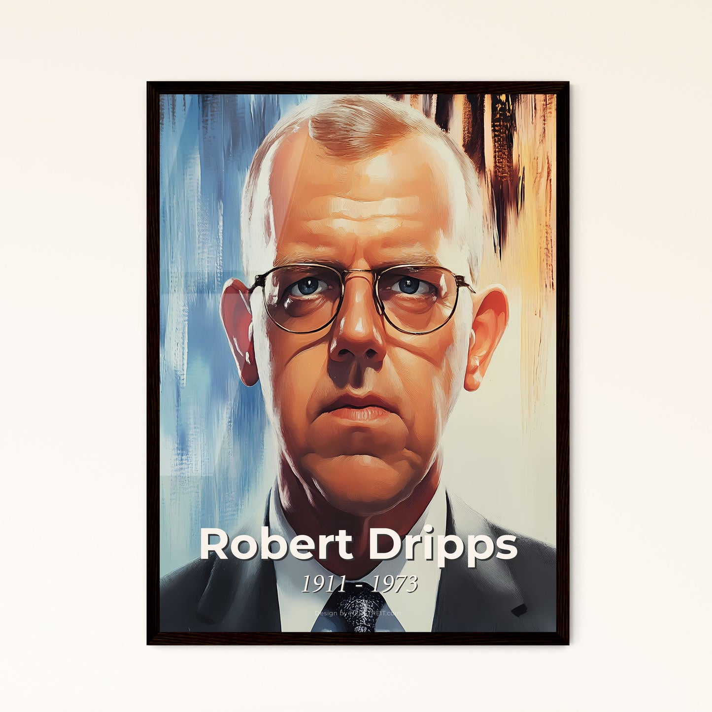 Portrait of Robert Dripps, 1911 - 1973. Impressionistic painting of a man in a suit and tie.