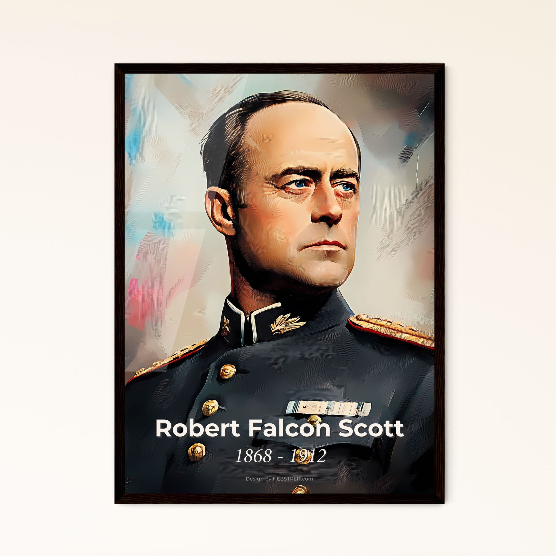 Portrait of Robert Falcon Scott, 1868 - 1912. Impressionistic painting of a man in a military uniform.