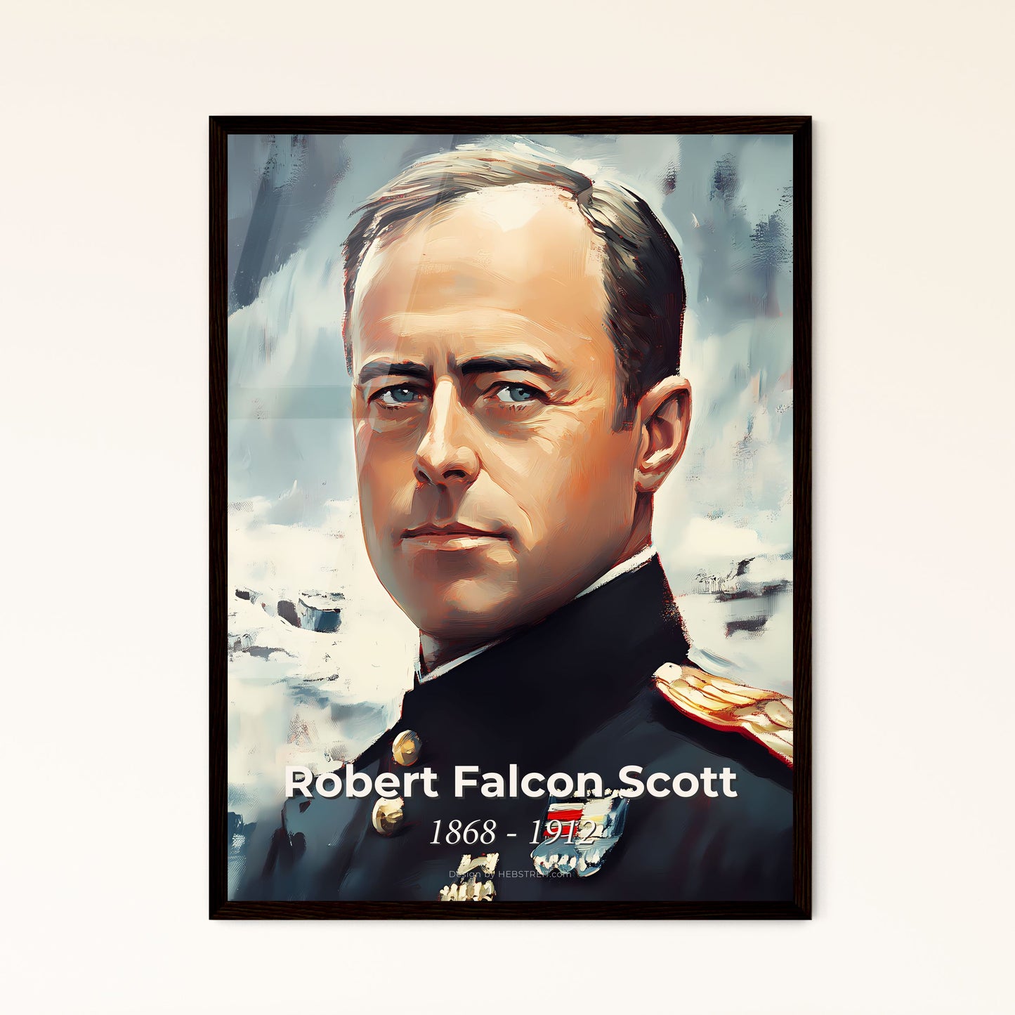 Portrait of Robert Falcon Scott, 1868 - 1912. Impressionistic painting of a man in a military uniform.