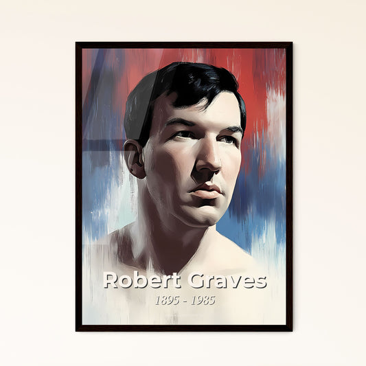 Portrait of Robert Graves, 1895 - 1985. Impressionistic painting of a man looking at the camera.