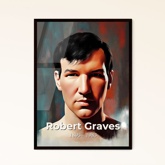 Portrait of Robert Graves, 1895 - 1985. Impressionistic painting of a man looking at the camera.