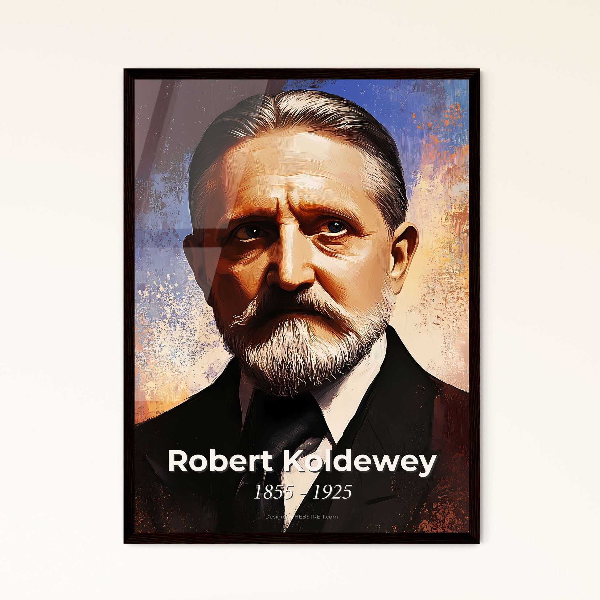 Portrait of Robert Koldewey, 1855 - 1925. Impressionistic painting of a man with a beard and mustache.