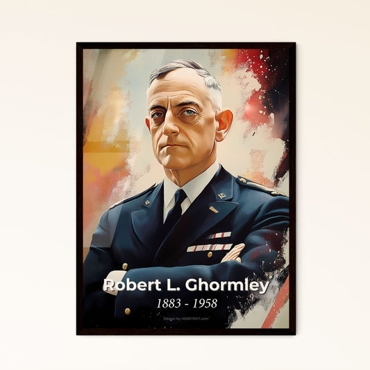 Portrait of Robert L. Ghormley, 1883 - 1958. Impressionistic painting of a man in a military uniform.