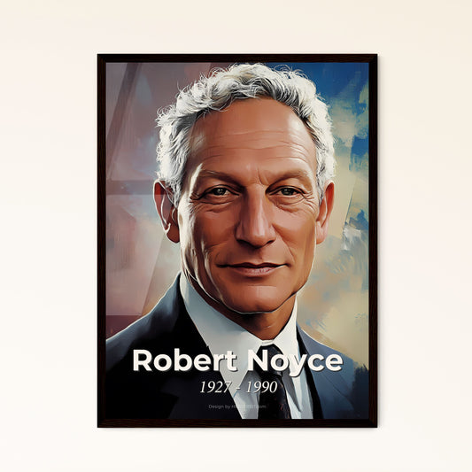 Portrait of Robert Noyce, 1927 - 1990. Impressionistic painting of a man in a suit and tie.