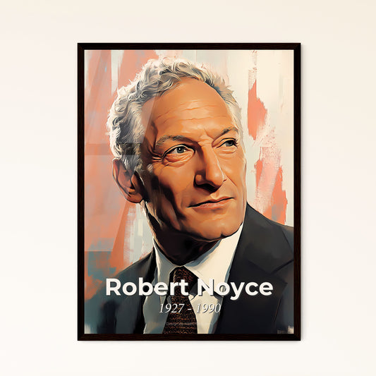 Portrait of Robert Noyce, 1927 - 1990. Impressionistic painting of a man in a suit and tie.