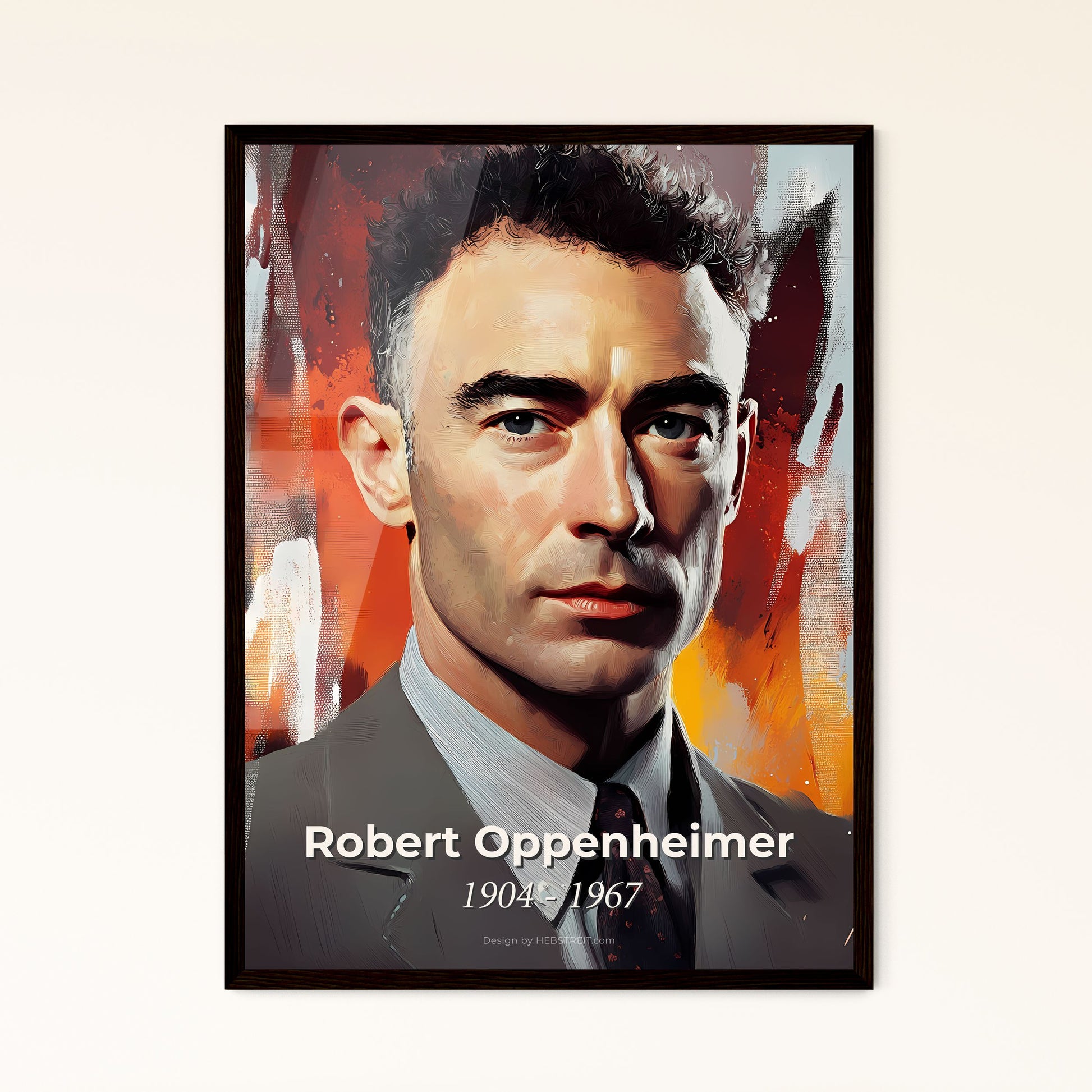 Portrait of Robert Oppenheimer, 1904 - 1967. Impressionistic painting of a man in a suit.