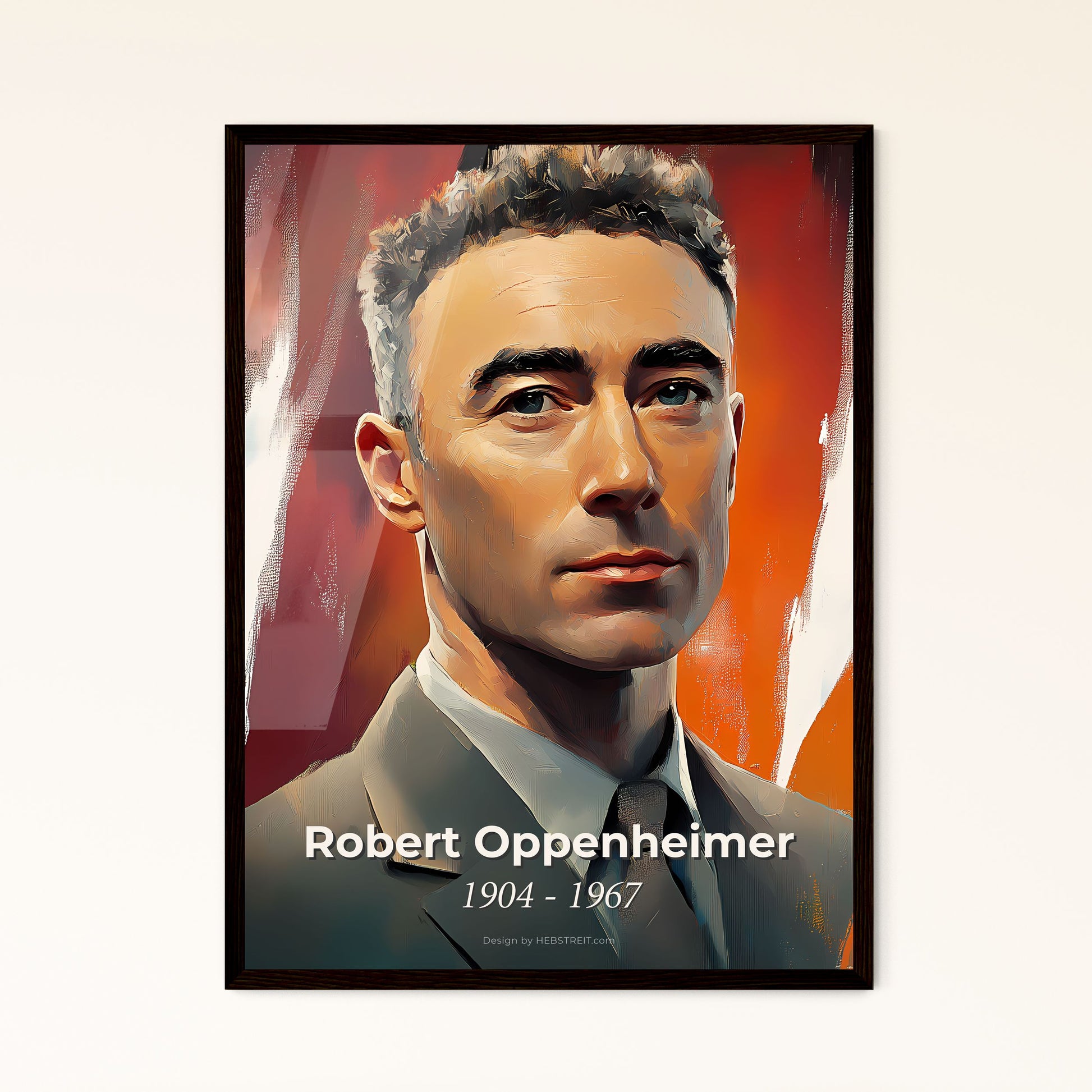 Portrait of Robert Oppenheimer, 1904 - 1967. Impressionistic painting of a man in a suit.