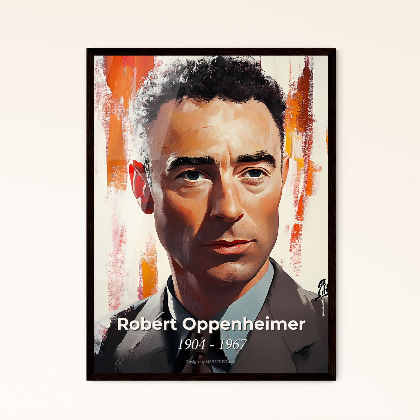 Portrait of Robert Oppenheimer, 1904 - 1967. Impressionistic painting of a man in a suit.