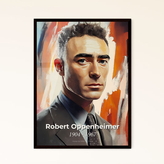 Portrait of Robert Oppenheimer, 1904 - 1967. Impressionistic painting of a man in a suit.