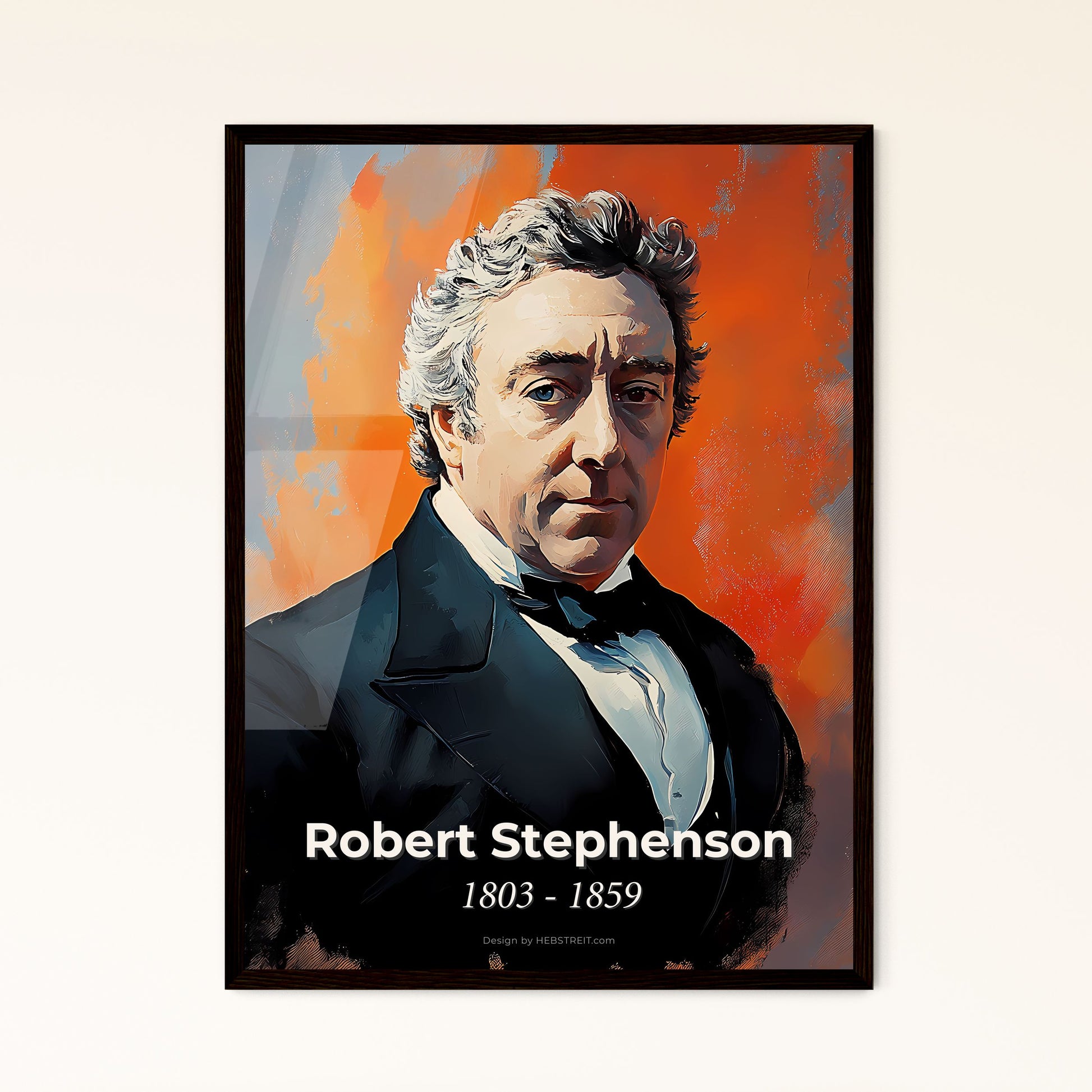 Portrait of Robert Stephenson, 1803 - 1859. Impressionistic painting of a man in a suit.