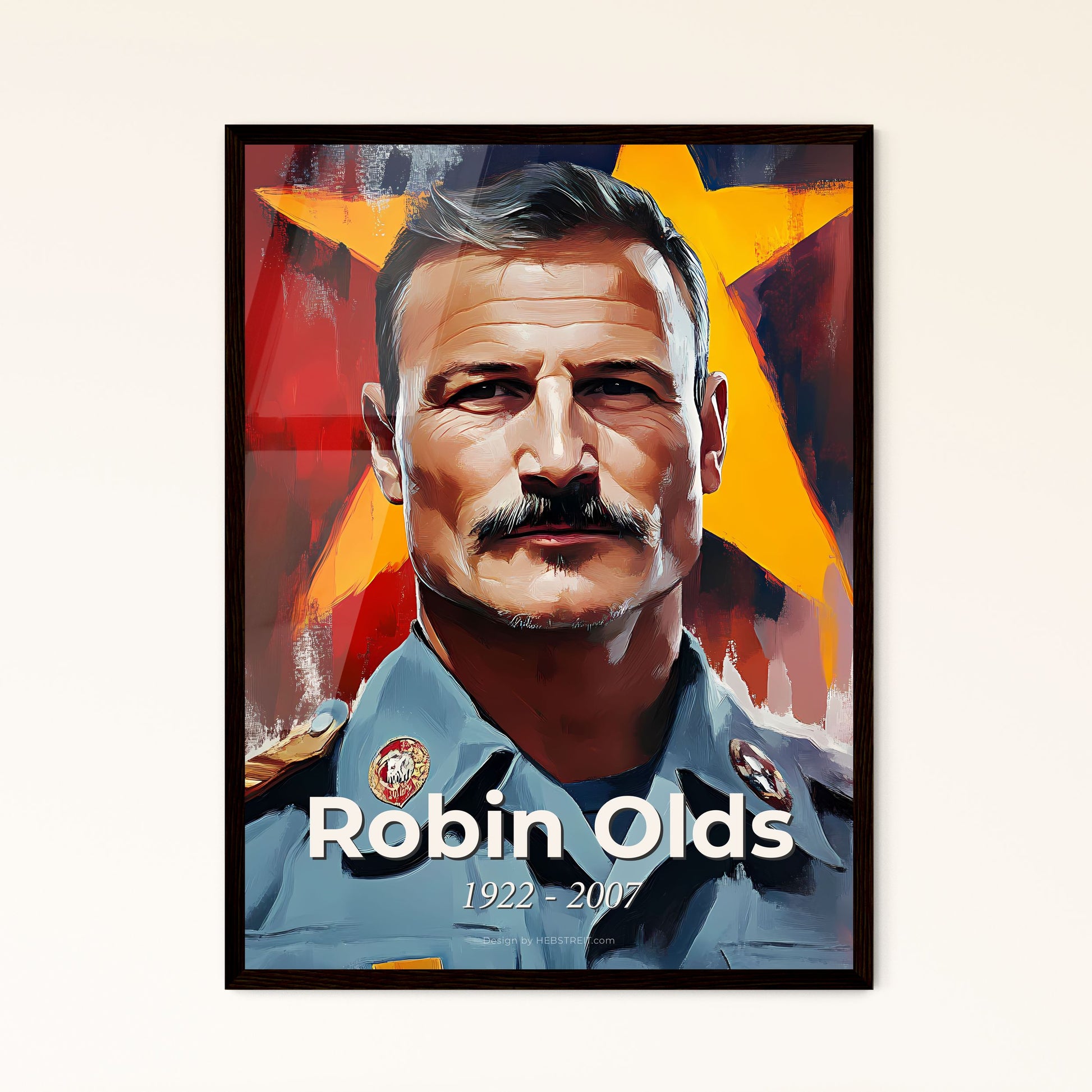 Portrait of Robin Olds, 1922 - 2007. Impressionistic painting of a man in a military uniform.