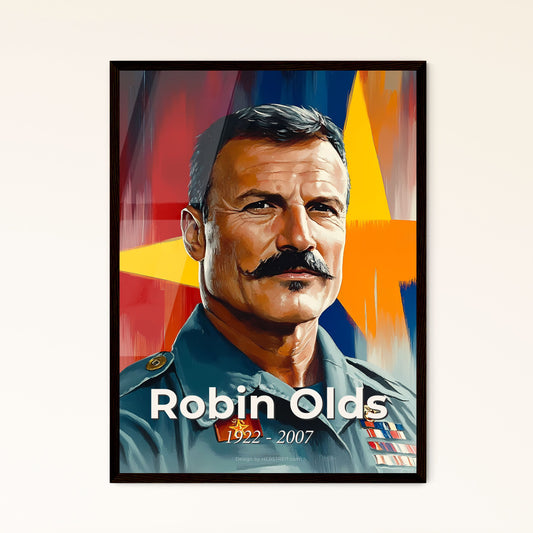 Portrait of Robin Olds, 1922 - 2007. Impressionistic painting of a man in military uniform.