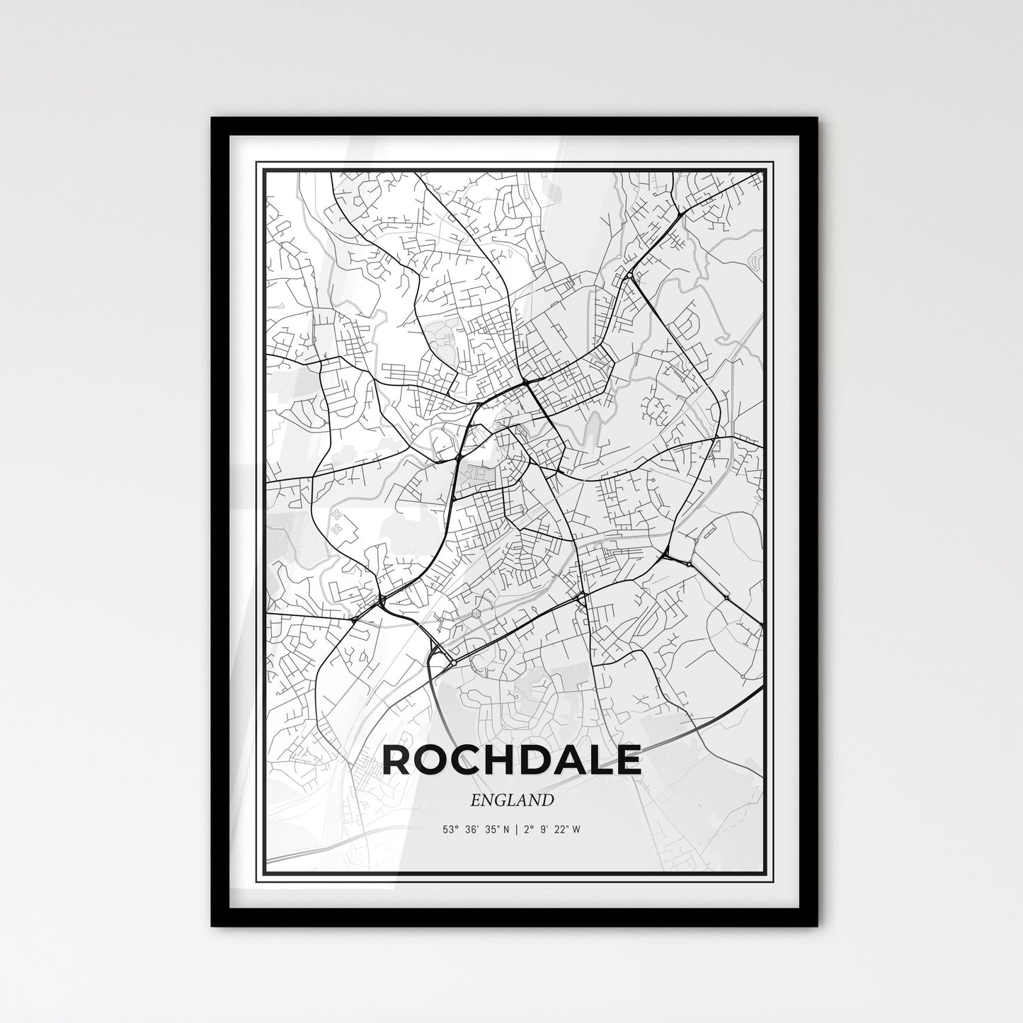 Rochdale England - Scandinavian Style City Map for Modern Home Decor