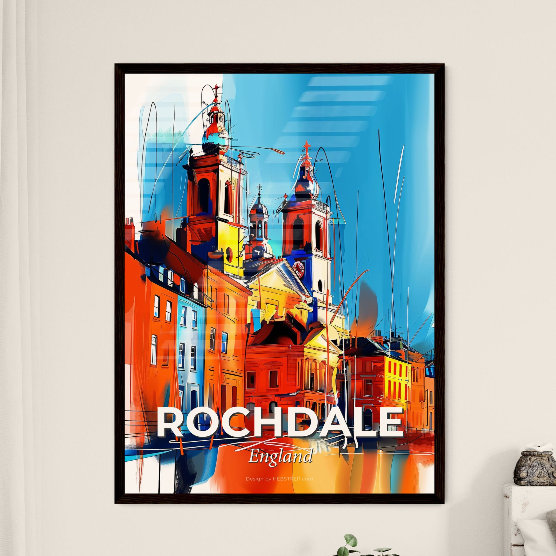 Vibrant Rochdale, England - A Painting Of A Building With Towers