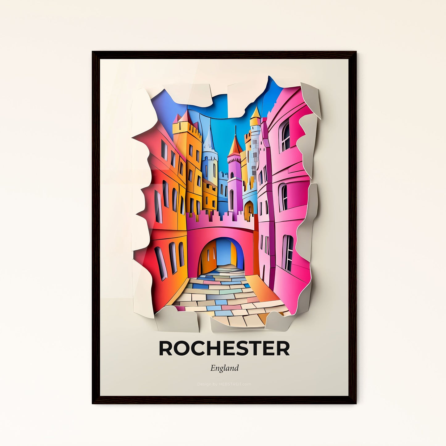 Vivid Rochester, England - a cut out picture of a street with buildings