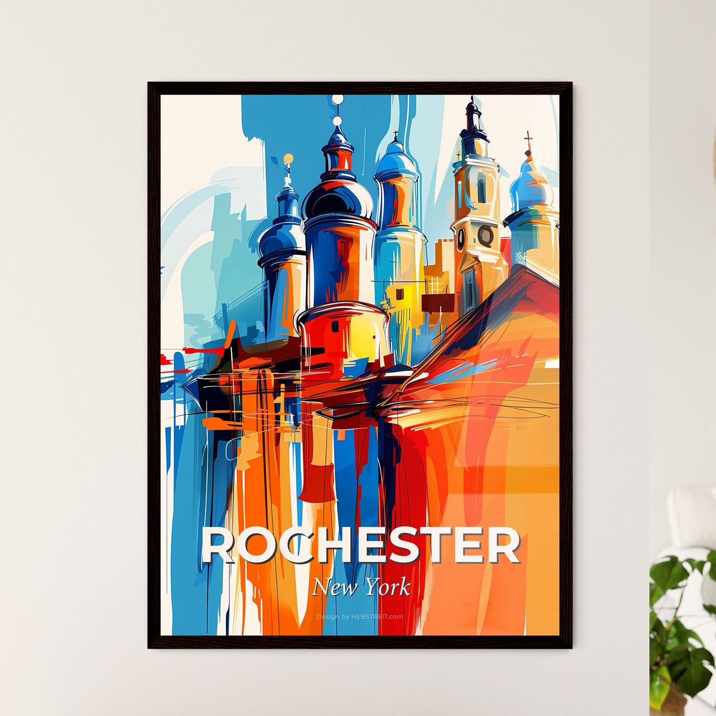 Vibrant Rochester, New York - A Painting Of A Building With Towers And A Roof