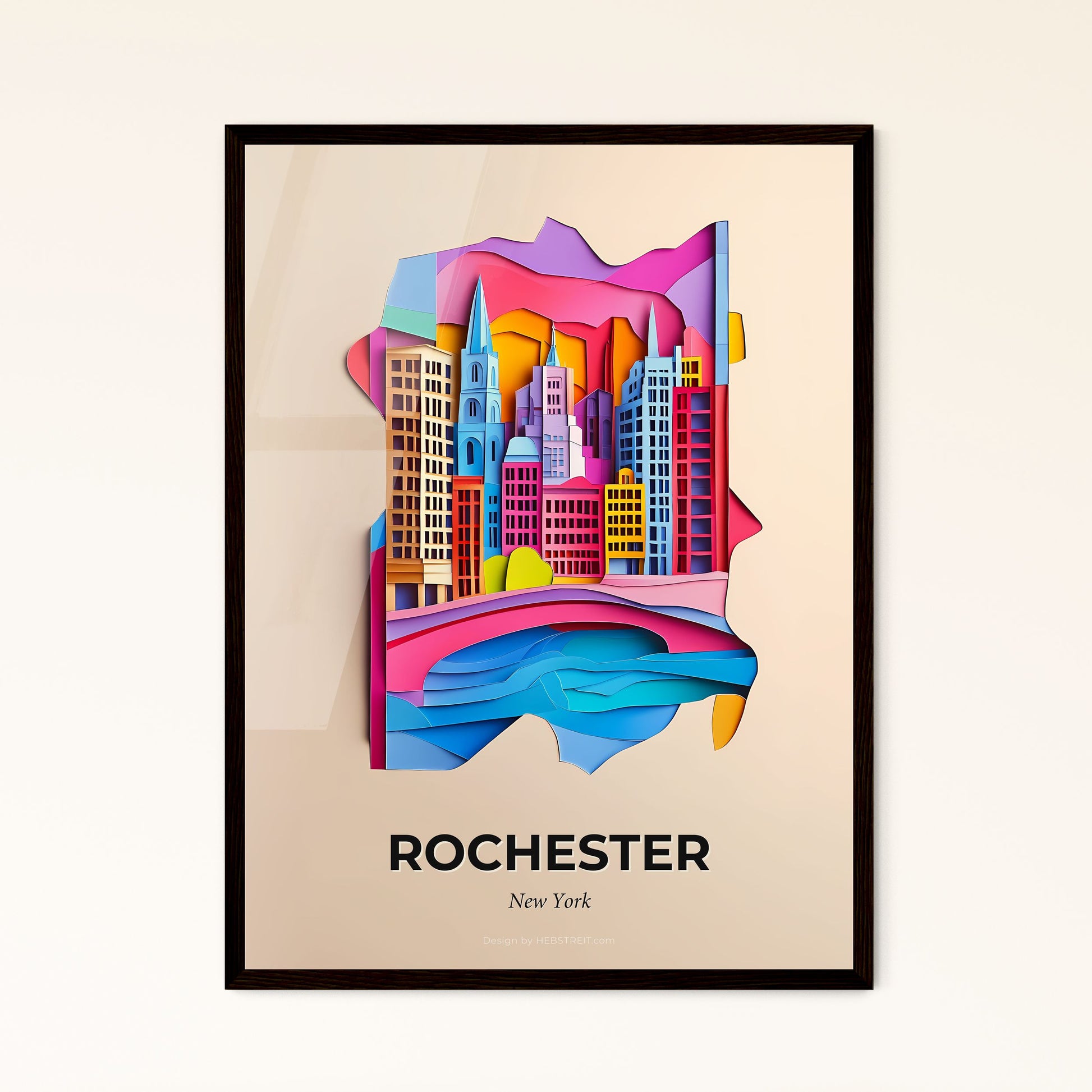 Vivid Rochester, New York - a paper cut of a city with a river