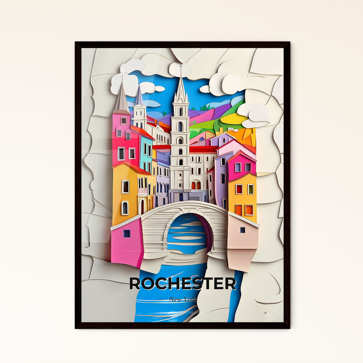 Vivid Rochester, New York - a paper cut of a city with a bridge