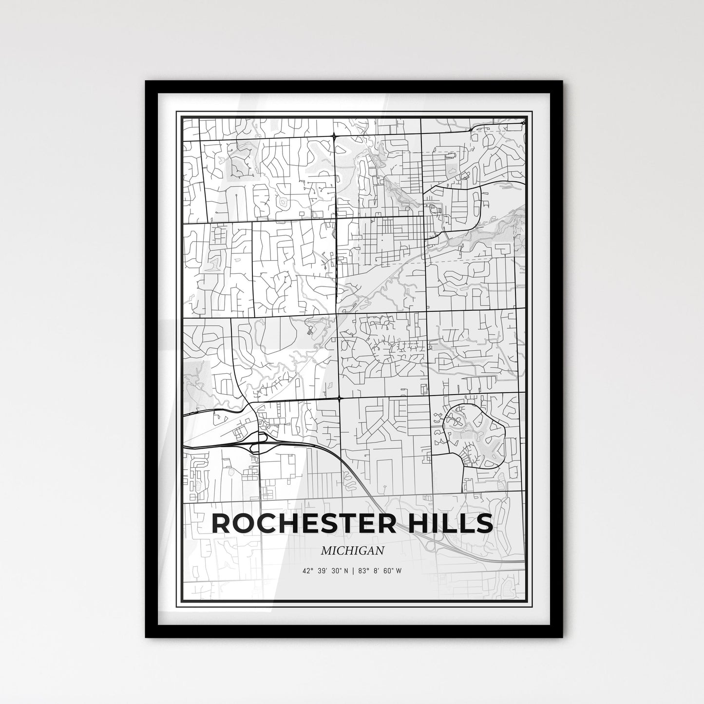 Rochester Hills Michigan - Scandinavian Style City Map for Modern Home Decor