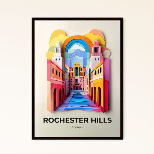 Vivid Rochester Hills, Michigan - a colorful city scene with a rainbow colored arch