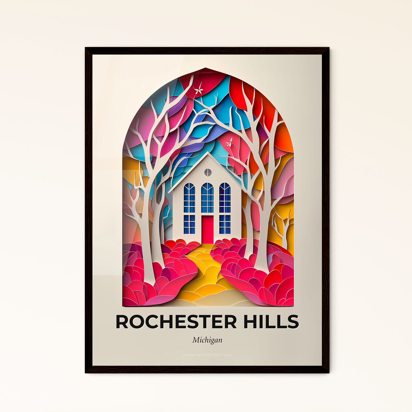 Vivid Rochester Hills, Michigan - a paper cut of a church in a forest