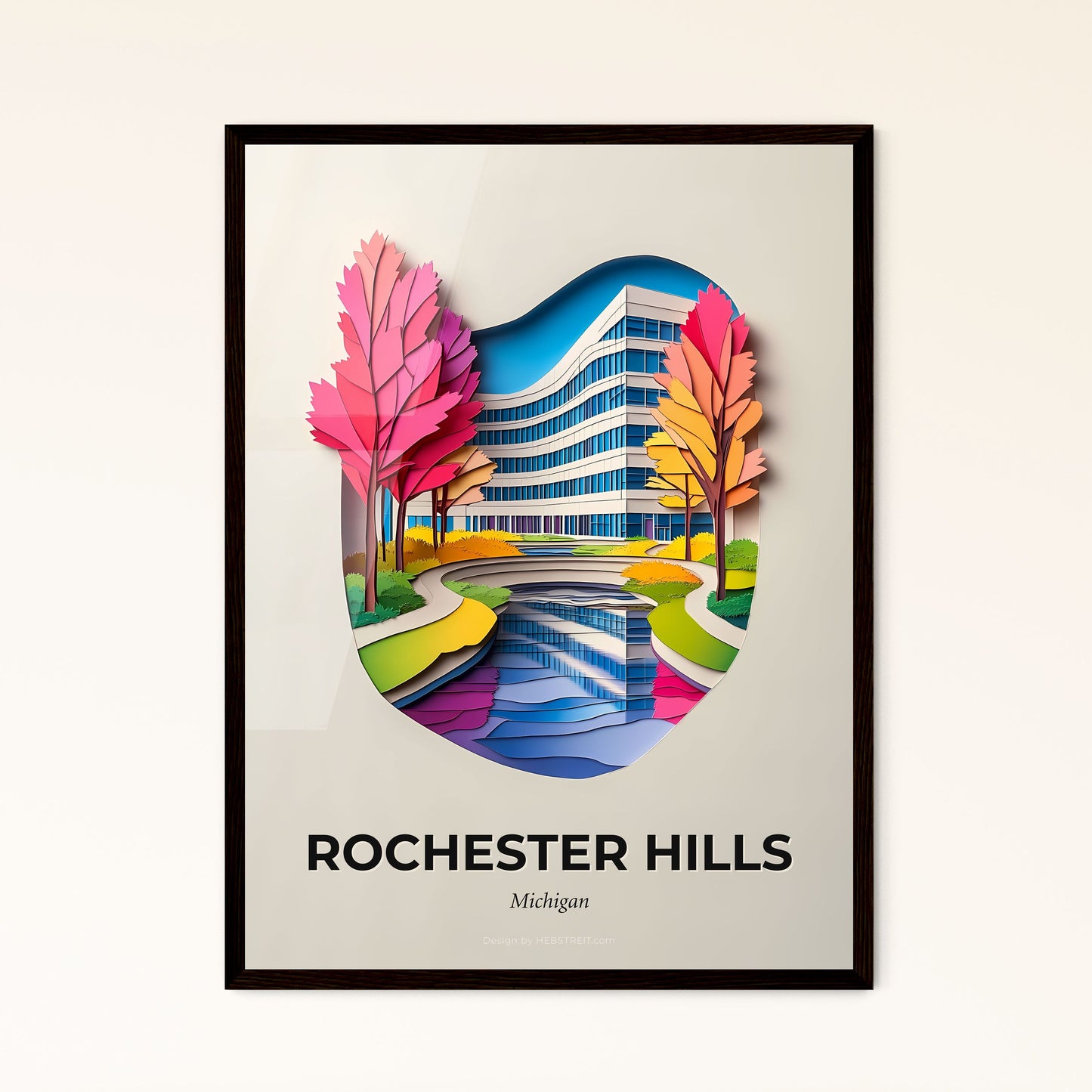 Vivid Rochester Hills, Michigan - a paper cut of a building with trees in the background