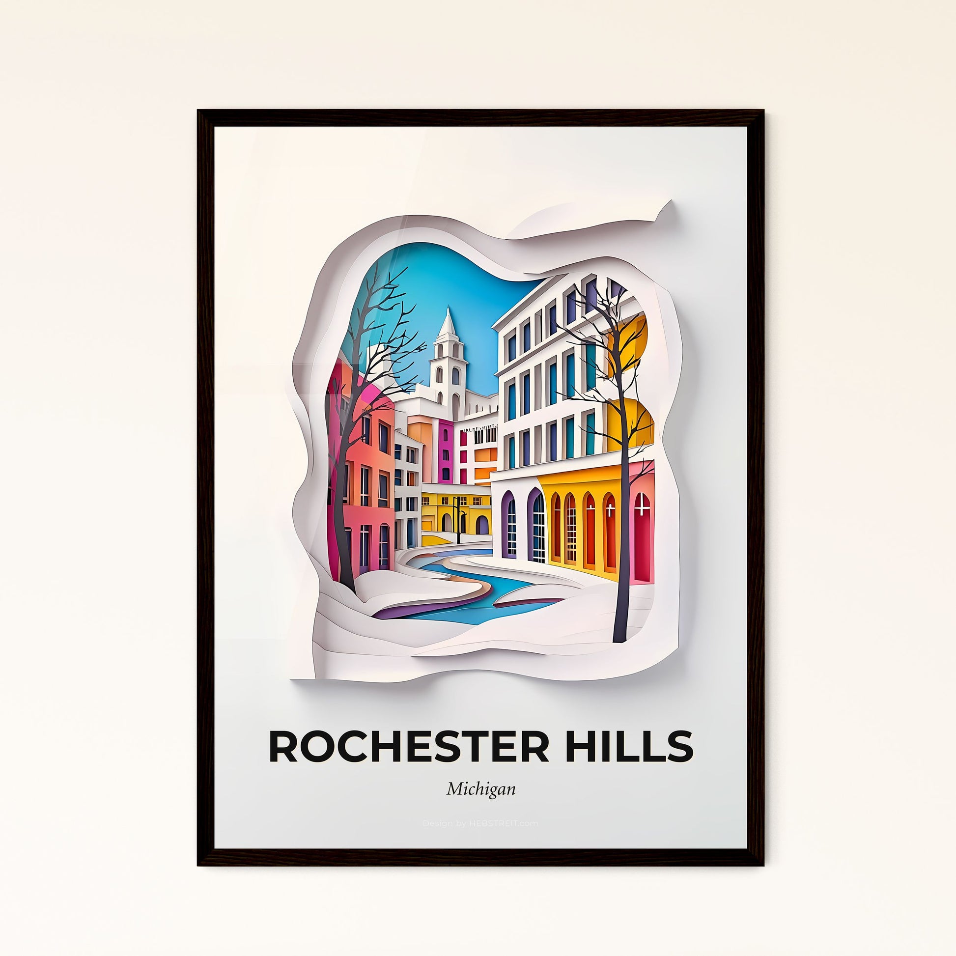 Vivid Rochester Hills, Michigan - a paper cut of a city with a river