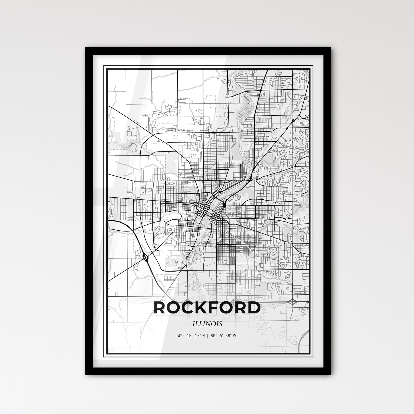 Rockford Illinois - Scandinavian Style City Map for Modern Home Decor