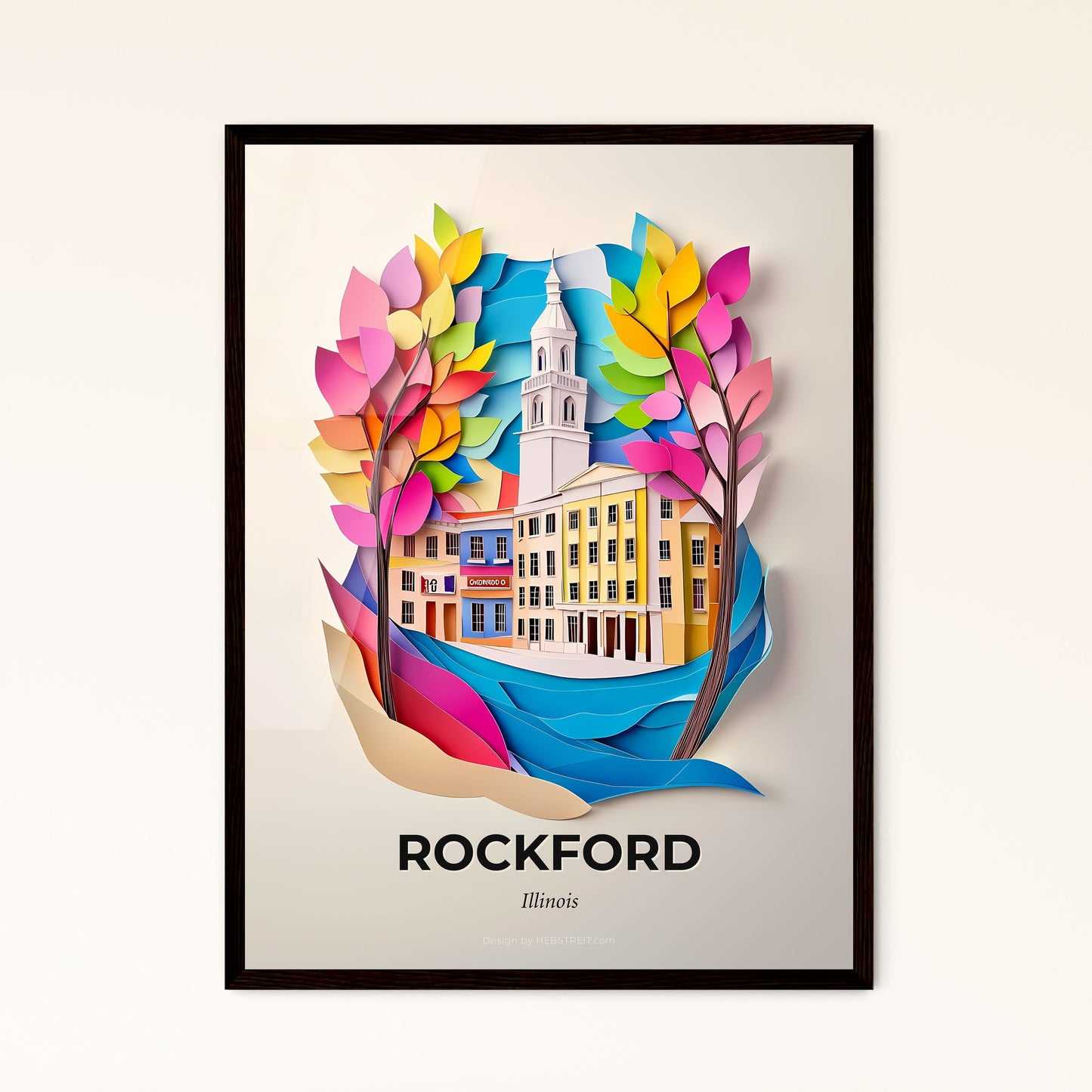 Vivid Rockford, Illinois - a paper cut of a building with a clock tower