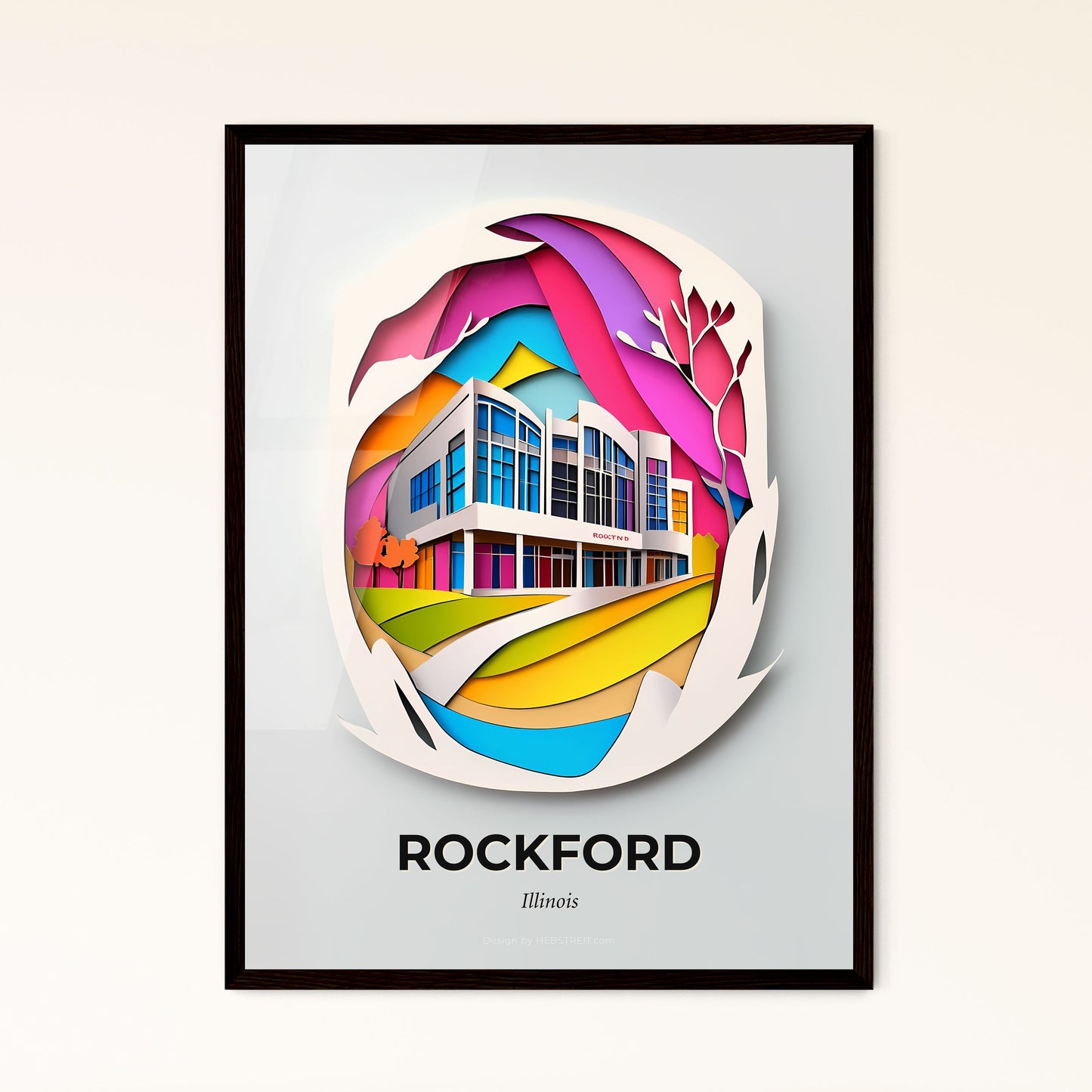 Vivid Rockford, Illinois - a paper cut of a building with a tree in the middle