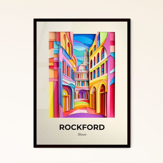 Vivid Rockford, Illinois - a painting of a city street with a clock tower