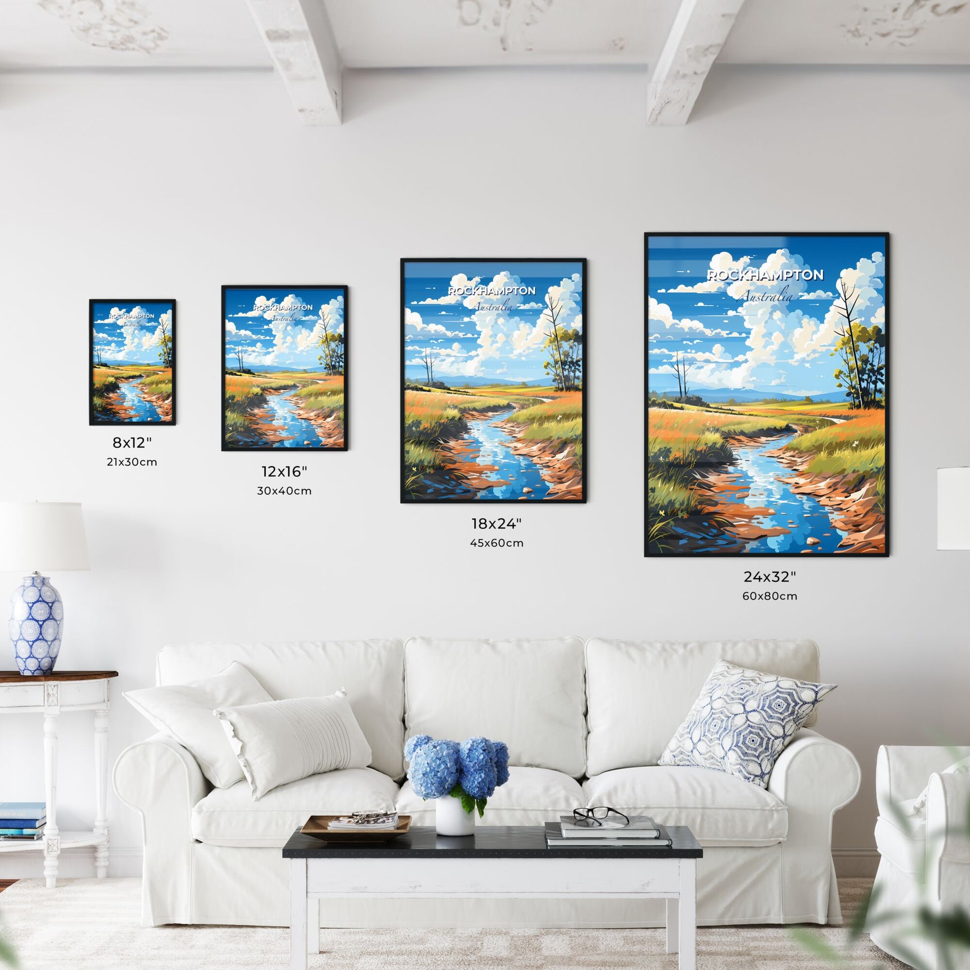 Rockhampton Australia Skyline Artistic Painting: Vibrant Field with Stream Default Title