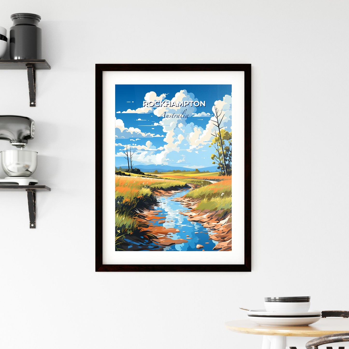 Rockhampton Australia Skyline Artistic Painting: Vibrant Field with Stream Default Title