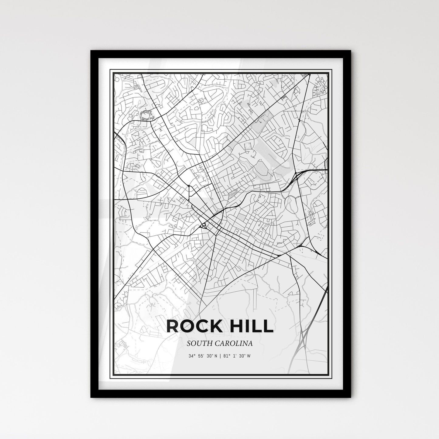 Rock Hill South Carolina - Scandinavian Style City Map for Modern Home Decor