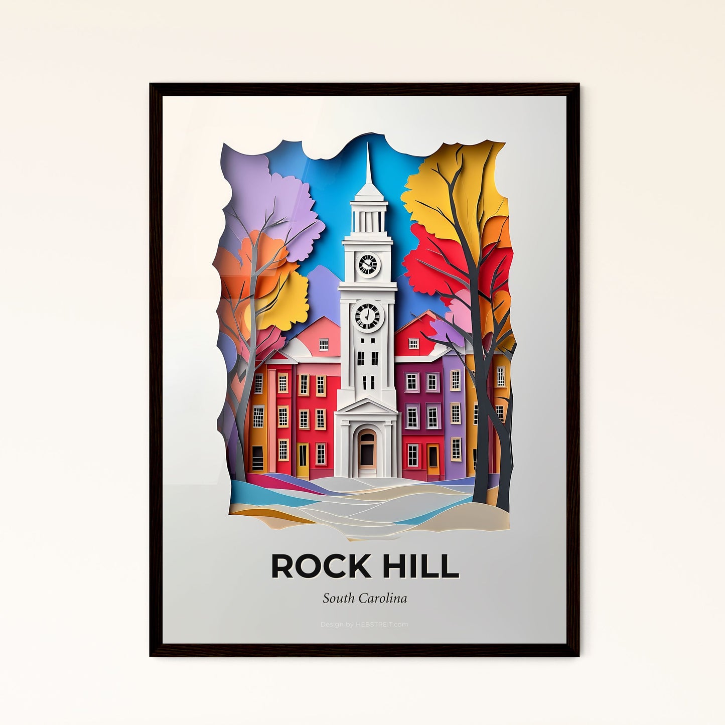 Vivid Rock Hill, South Carolina - a paper cut of a building with a clock tower